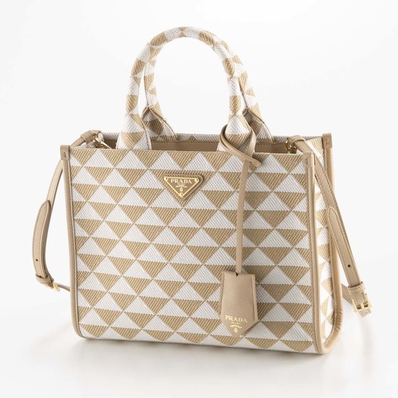 PRADA TRIANGOLO JACQUARD SM Symbol Embroidered Fabric Small Handbag - Picture 2 of 7